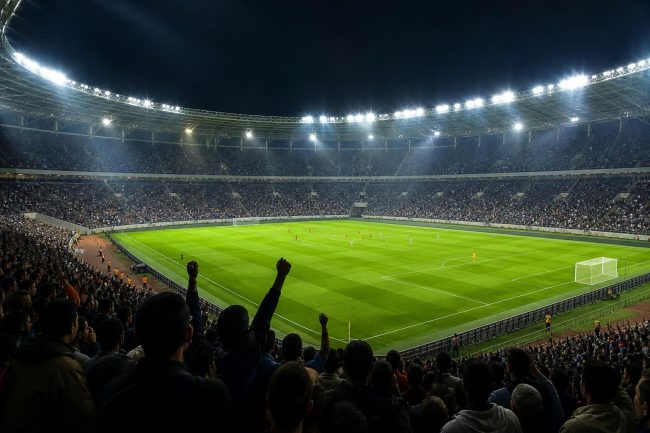 Suasana stadion Liga Inggris pada malam pertandingan